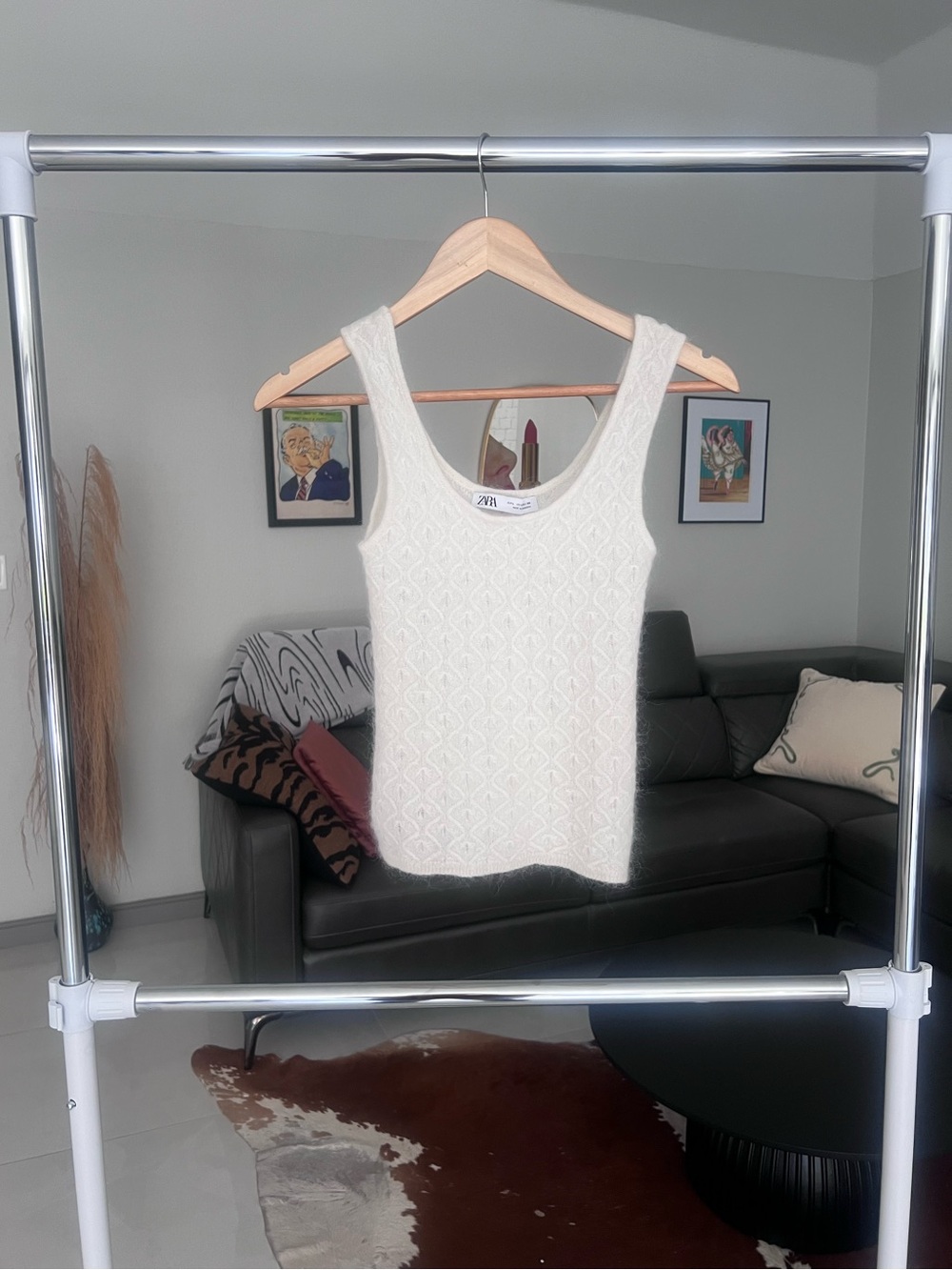 Zara Off-White Textured Knit Scoop Tank